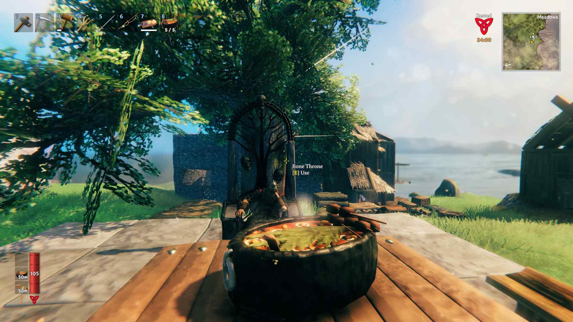 Rozgrzej się miską obfitego gulaszu w Valheim Bog Witch