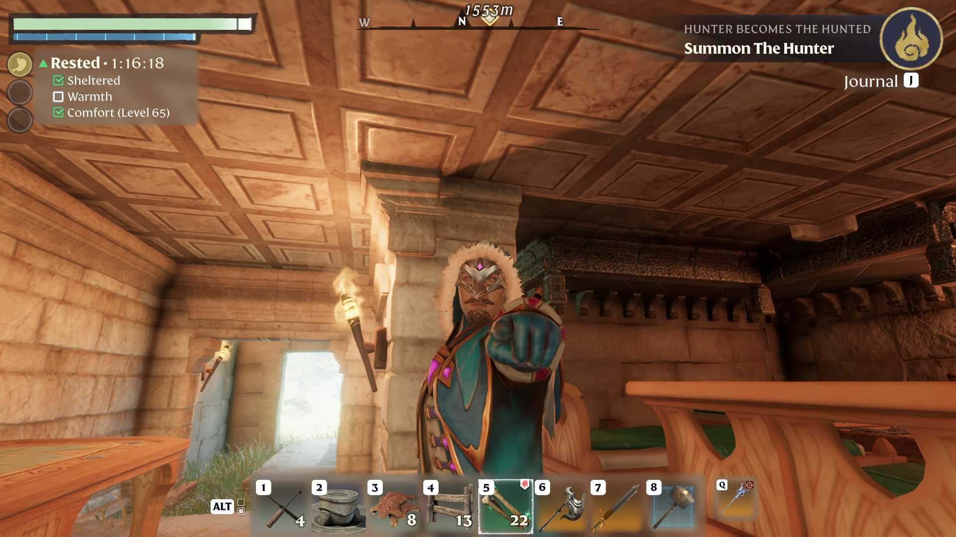 Nimm im Herzen von Enshrouded eine siegreiche Pose ein
