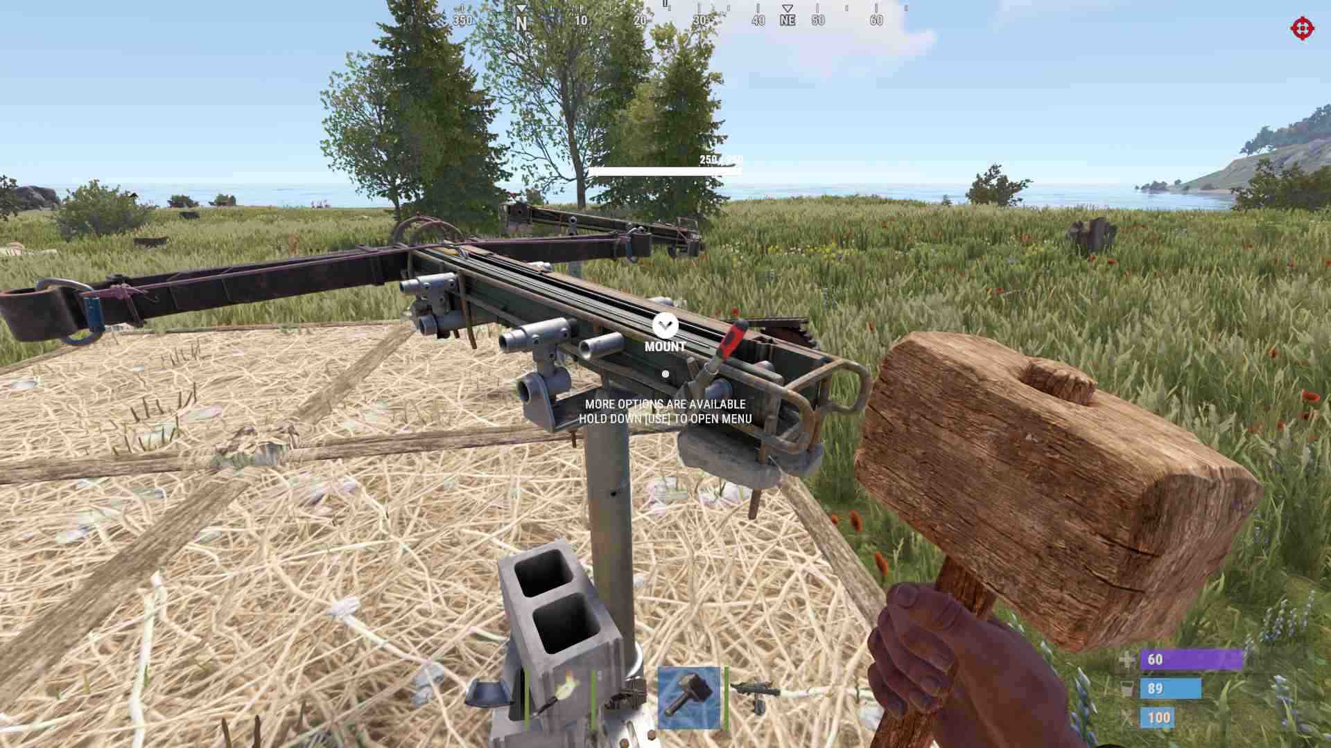 Repariere deine Ballista mit einem Hammer und Metallfragmenten, damit sie kampfbereit bleibt.