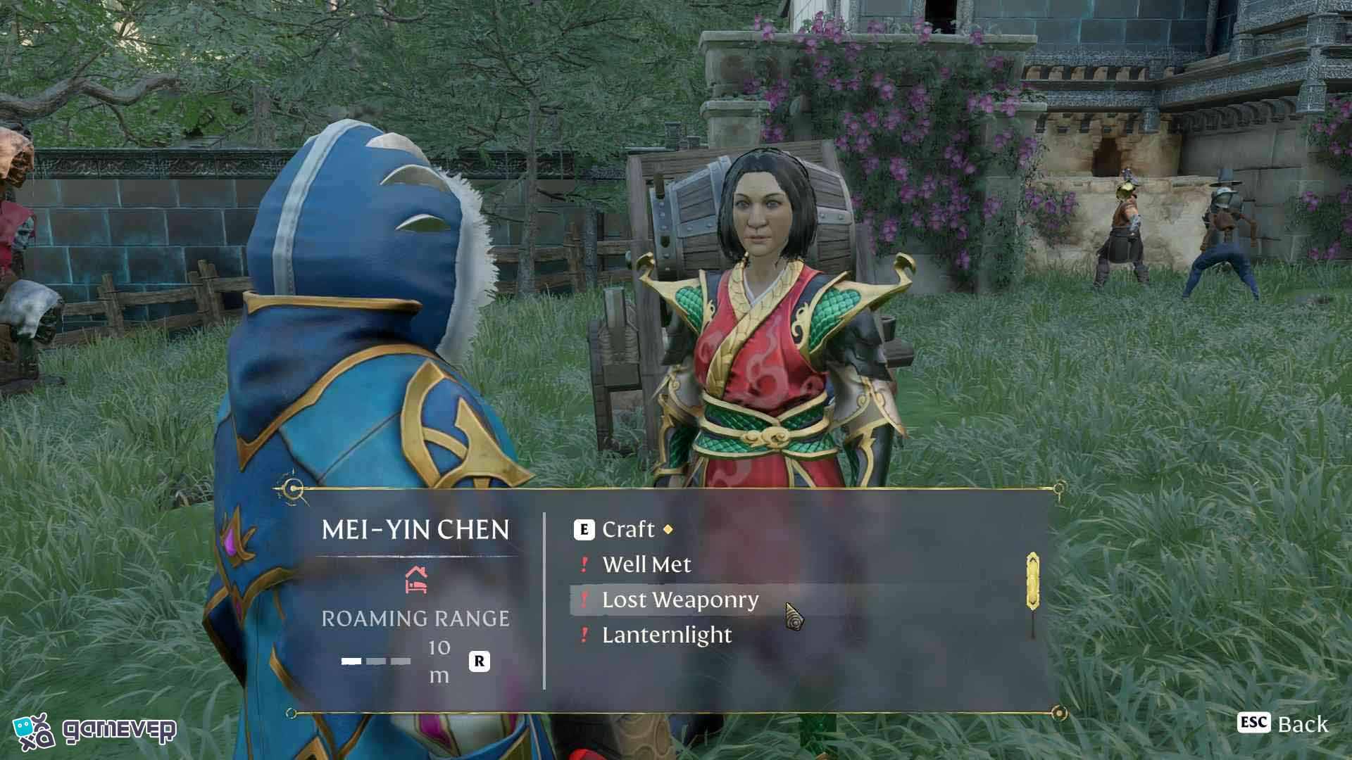 Utiliza el Bastón de Invocación para devolver a Mei a la vida y colócala en tu asentamiento.