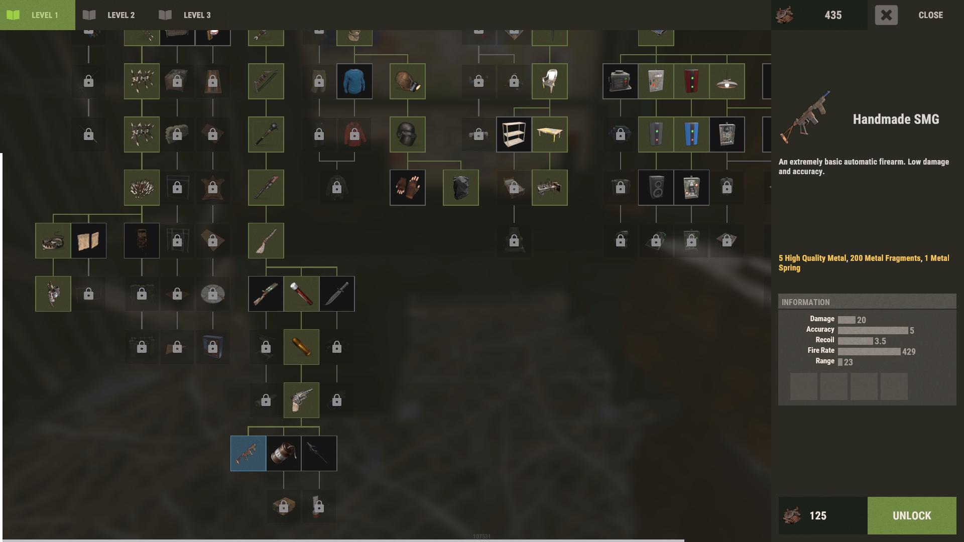 Odblokuj ręcznie robiony pistolet maszynowy w drzewie technologicznym Rust