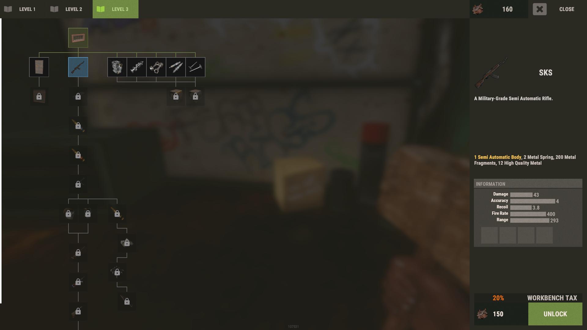 Odblokuj karabin SKS w drzewie technologicznym 3 poziomu Rust