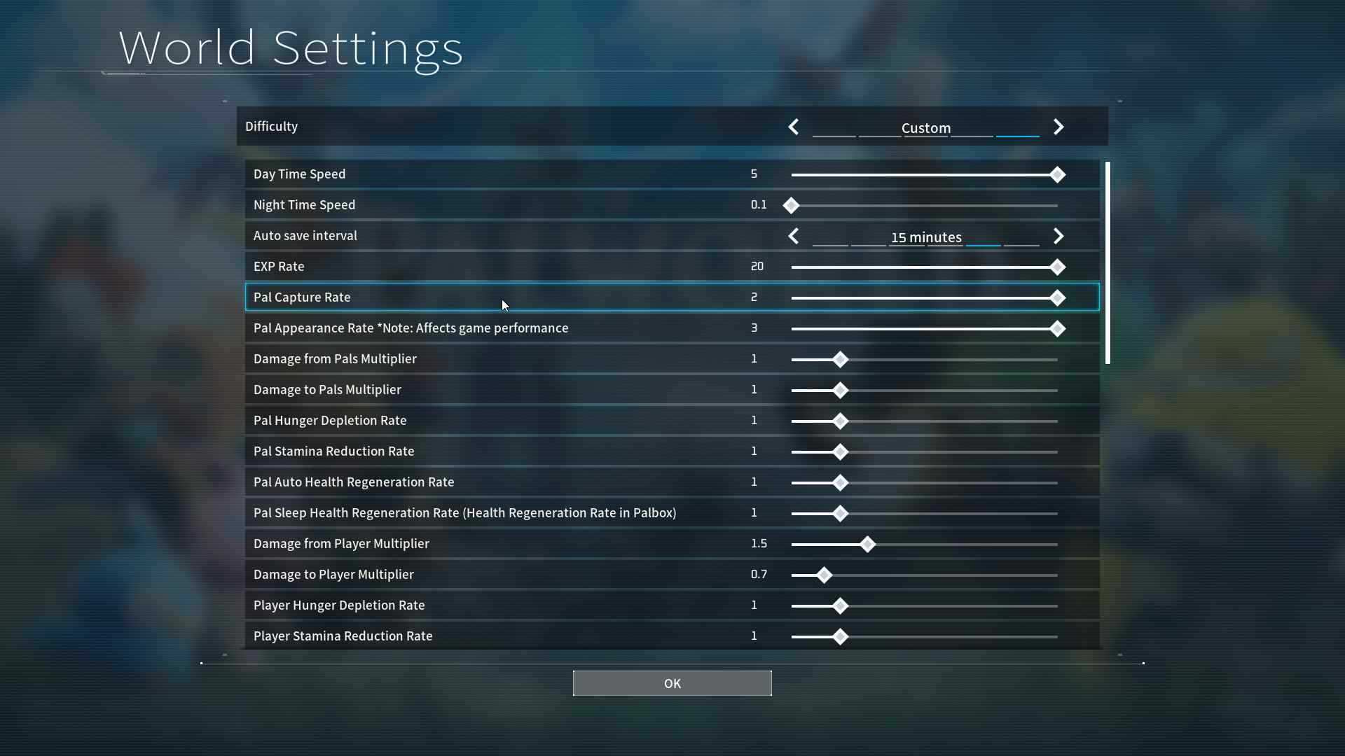 Passe die Spieleinstellungen an, um die Spawnrate von Alpha-Pals zu erhöhen.