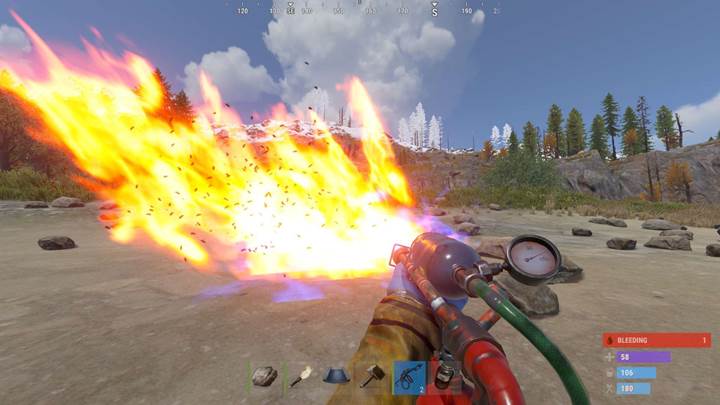 Verbrenne feindliche Bienen mit einem Flammenwerfer als ultimativen Konter in Rust.