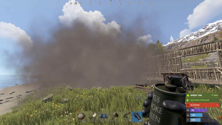 Setze eine Rauchgranate ein, um alle Bienen in Rust sofort zu vertreiben.