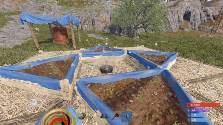 Richte ein Bewässerungssystem ein, um deine Pflanzen in Rust mit Wasser zu versorgen.