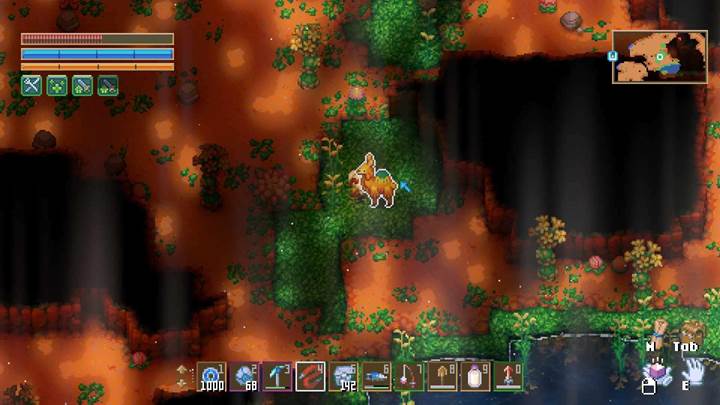 Suche nach Drohmbles, die in der Nähe von Wasser umherstreifen, in Core Keeper.