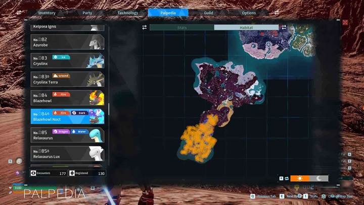Zobacz, jak Blazehowl Noct grasuje nocą na Górze Obsydianu w Palworld