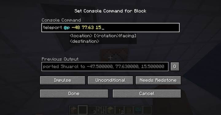 Nutze einen Befehlsblock, um Spieler sofort in ein verstecktes Versteck in Minecraft zu schicken.