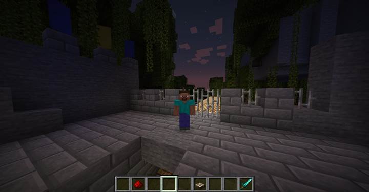 Aktiviere den Nachtmodus, um die leuchtende Minecraft-Brücke erscheinen zu lassen.