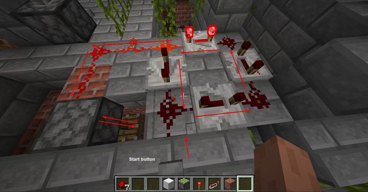 Verwende einen einfachen Stromkreis aus Repeater und Redstone-Staub für ein endloses Signal.