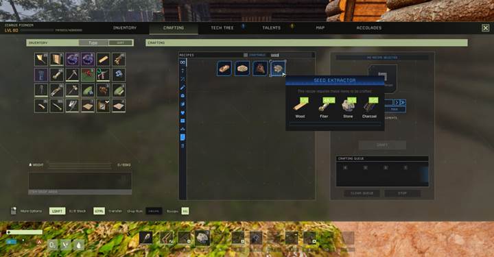 Gather wood, fiber, stone, and charcoal to craft the Seed Extractor.