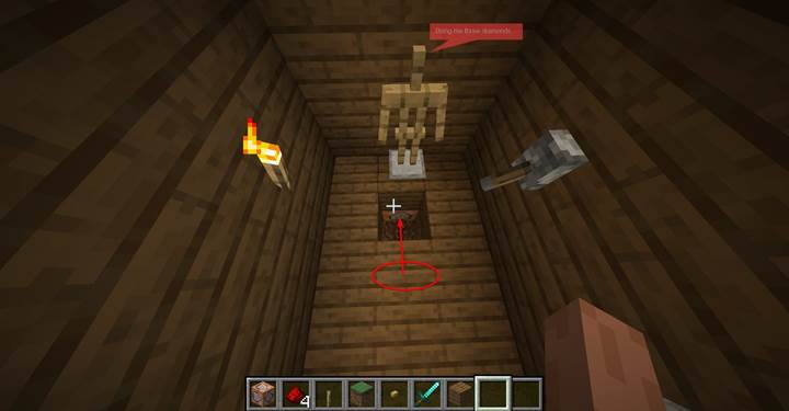 Create a hidden statue that whispers when players approach in Minecraft.
