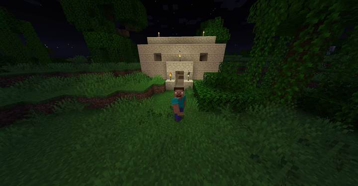 Platziere einen Block, um eine geheime Tür in Minecraft zu aktivieren.
