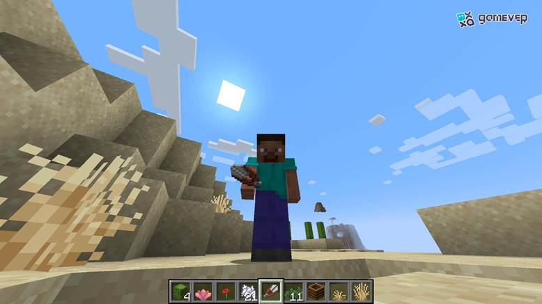 Usa tijeras para recoger hierba seca baja en Minecraft.