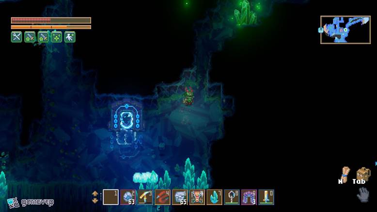 Cava hacia afuera desde el Núcleo para localizar la Frontera Reluciente en Core Keeper.