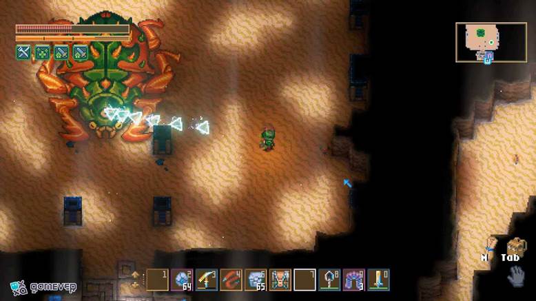 Esquiva los orbes de energía mortales de Ra-Akar mientras atacas desde la distancia en Core Keeper.