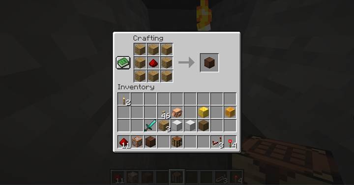 Stwórz blok notatek za pomocą desek i czerwonego kamienia w grze Minecraft.