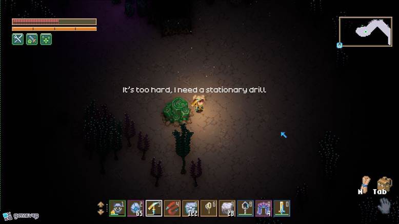 Caza criaturas alienígenas en la Frontera Brillante para recolectar Citosoma en Core Keeper.