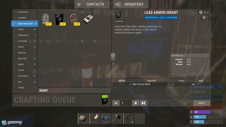 Aplica Insertos de Asbesto para sobrevivir explosiones durante incursiones en Rust.