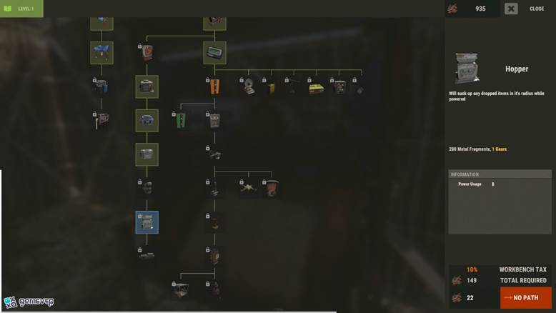 Coloca la tolva sobre un contenedor de almacenamiento en Rust: la Actualización de Fabricación.