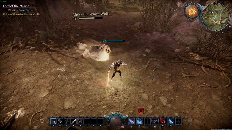 Greife den Alpha Wolf in V Rising von hinten oder von der Seite an.