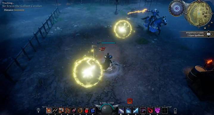Fire Ball Lightning into his circling mount to stun both.