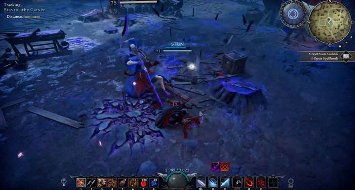 Entfessle Void, um Stavros rückwärts taumeln zu lassen.