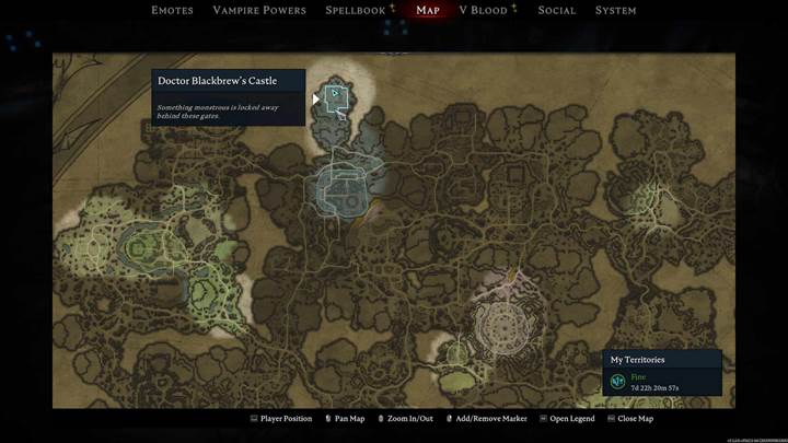 Erreiche Doctor Blackbrews Schloss in Gloomrot North in V Rising.