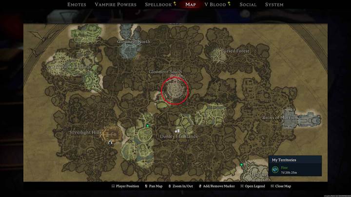 Erreiche den Gloomrot-Süd-Bereich, um Lord Styx im V Rising Oakveil Update zu konfrontieren.
