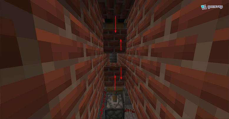 Construye una trampa vertical de aplastamiento con dos pistones enfrentados.