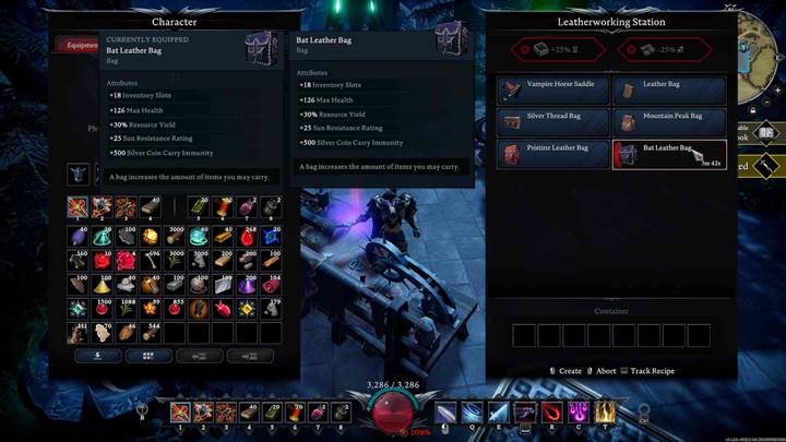 Equip Leather Bag at your Leatherworking station in V Rising Oakveil Update