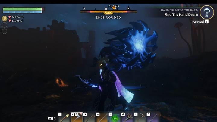 Steige in lila beleuchtete Tunnel im Enshrouded Thralls of Twilight Update hinab.