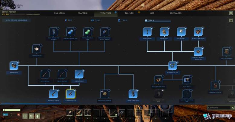 Desbloquea el subfusil en el nivel 4 del árbol tecnológico en Icarus.