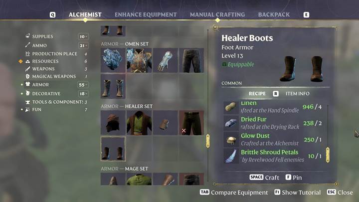 Craft unique armor pieces to increase your special skills in Enshrouded.