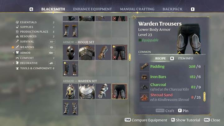 Experiment with crafting recipes that use Shroud Sand.