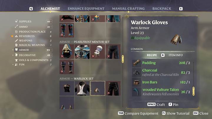 Horte etwa vierzig Klauen für große Handwerks-Upgrades in Enshrouded Thralls of Twilight.