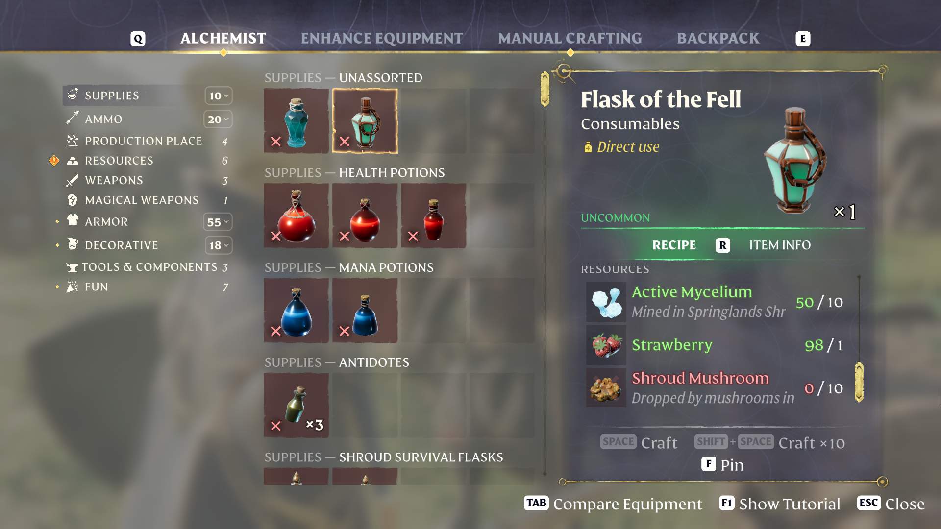 Wytwarzaj butelkę upadłych w Enshrouded Thralls of Twilight Update.