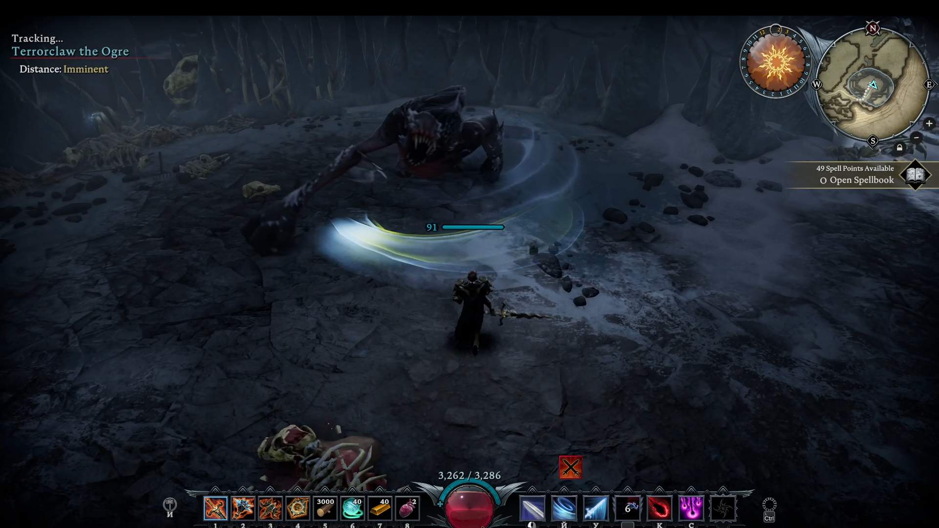 Naostrz swój ciemnosrebrny miecz przed wejściem do jaskini w V Rising Oakveil Update.