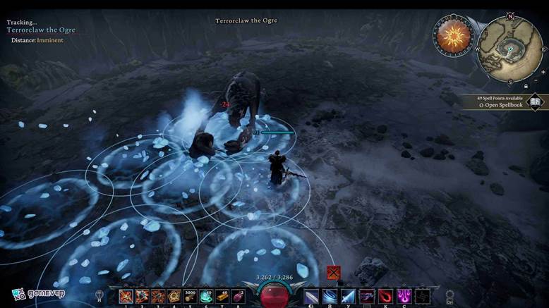 Teje tus movimientos entre zonas de AOE de cristales de hielo durante la fase uno en la actualización Oakveil de V Rising.