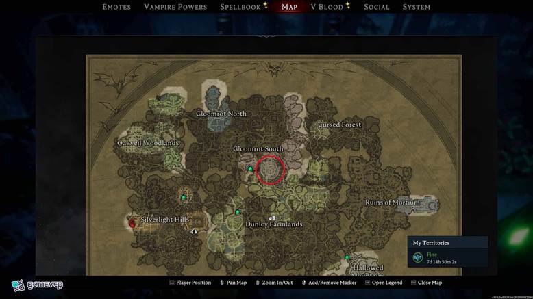 Escabúllete por las afueras de Gloomrot hasta llegar a la Caída de Drácula en la actualización Oakveil de V Rising.