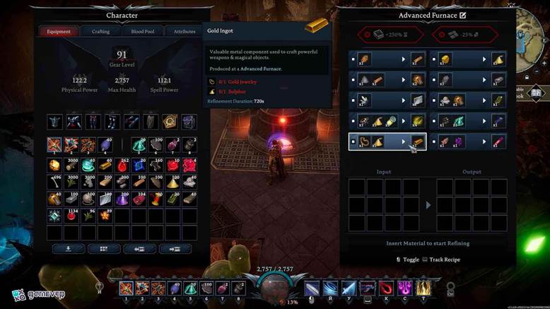 Forja armas Sanguíneas con tus relucientes Lingotes de Oro en la actualización Oakveil de V Rising.