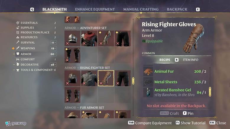 Usa Gel de Banshee en Alquimista y Herrero en Enshrouded Thralls of Twilight.