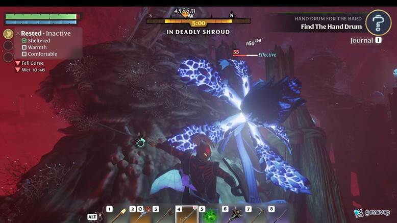 Derriba Lianas Viciosas con un arma resistente para recolectar pétalos en Enshrouded: Thralls of Twilight.