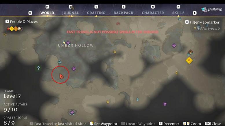 Marca las Tierras Altas Nómadas en tu mapa para farmear Costillas Monstruosas en Enshrouded: Thralls of Twilight.