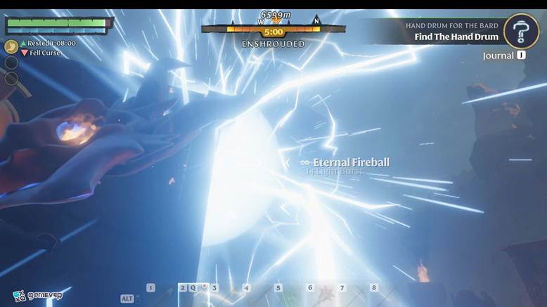 Esquiva orbes eléctricos en Enshrouded: Thralls of Twilight.