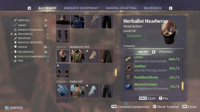 Teje sellos mágicos en la Estación de Alquimia en Enshrouded: Thralls of Twilight.