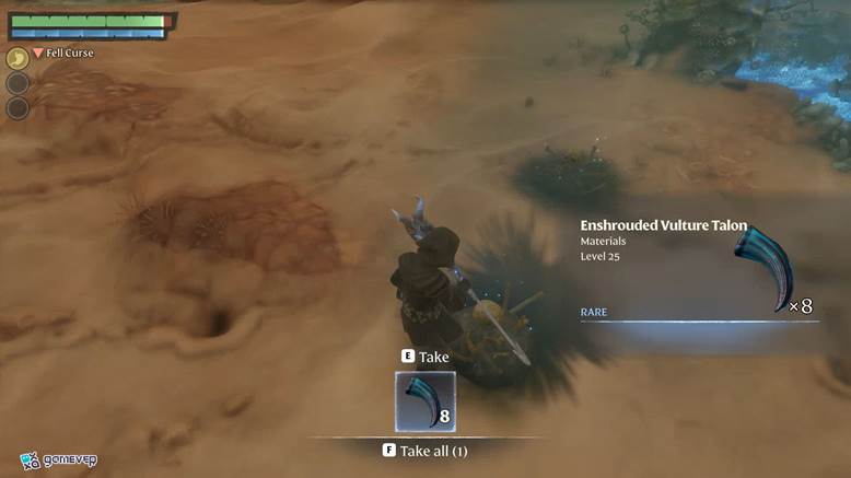 Encuentra el bioma de los Kindlewastes para farmear Garras de Buitre en Enshrouded: Thralls of Twilight.