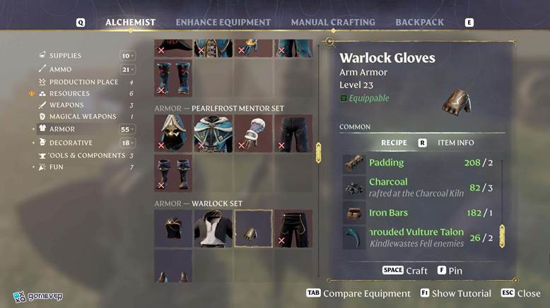 Acumula unas cuarenta garras para grandes mejoras de artesanía en Enshrouded: Thralls of Twilight.