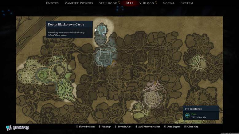 Dirígete al Castillo del Doctor Blackbrew al norte de Gloomrot en V Rising.